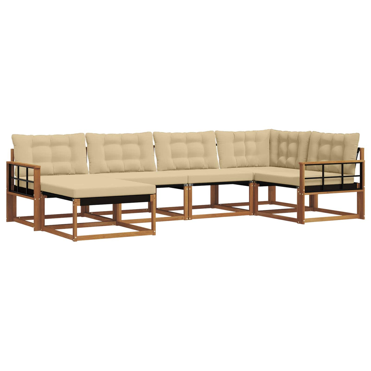 Set vanjskih sofa 6 kom. Prirodna i bež Čvrsto drvo akacije