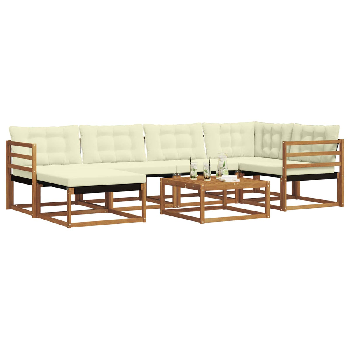 Set vanjskih sofa 19 pcs Prirodna i krem Čvrsto drvo akacije