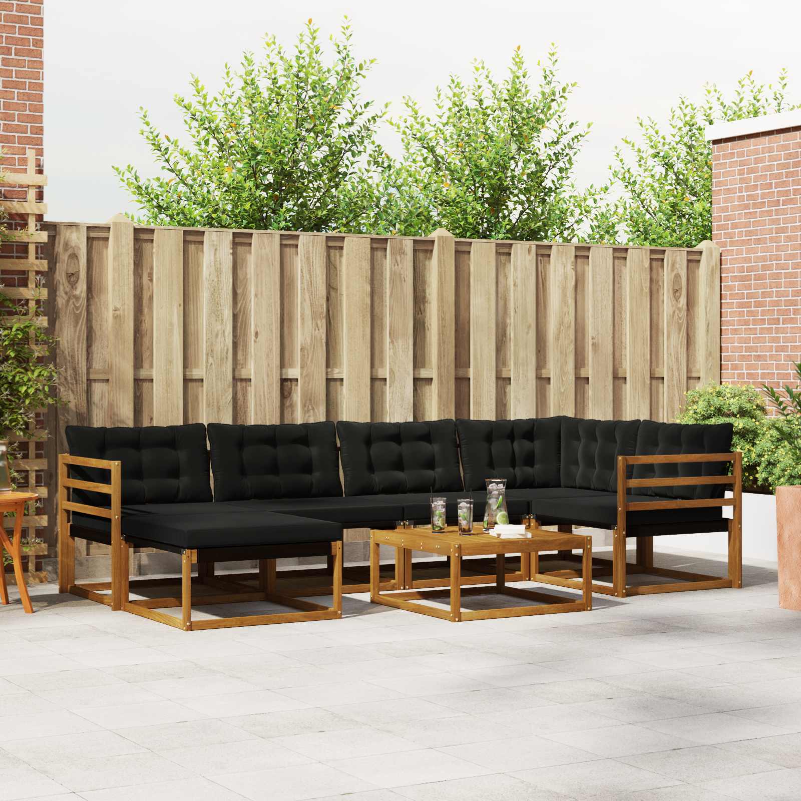 Set vanjskih sofa 19 pcs Prirodna i crna Čvrsto drvo akacije