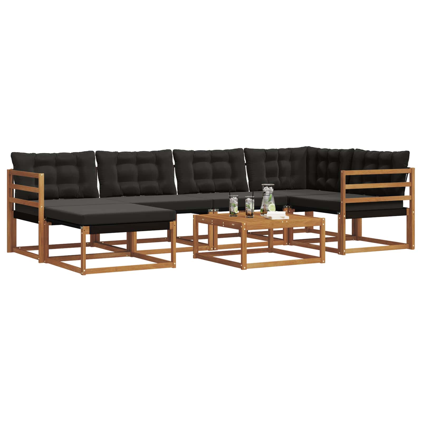 Set vanjskih sofa 19 pcs Prirodna i crna Čvrsto drvo akacije