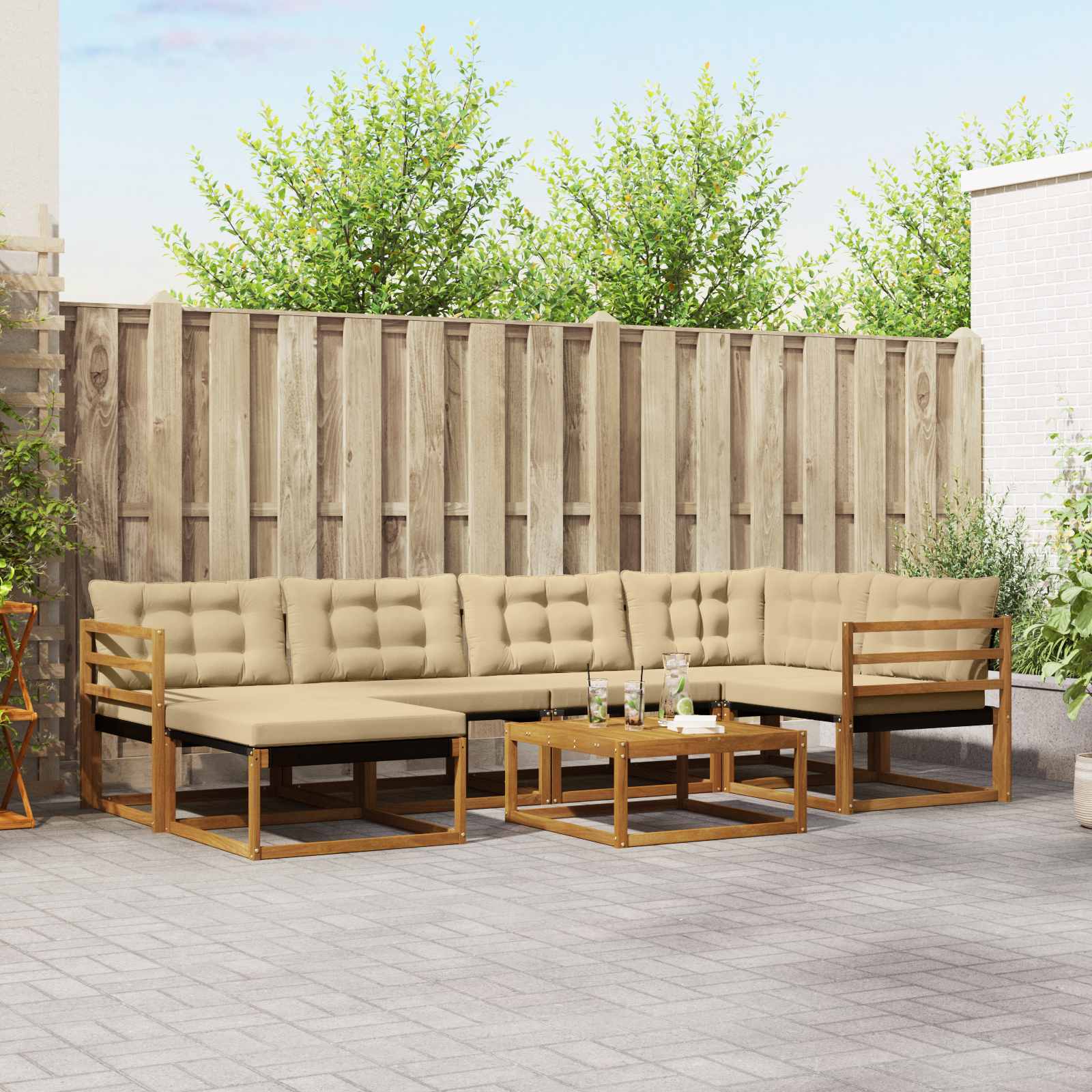 Set vanjskih sofa 19 pcs Prirodna i bež Čvrsto drvo akacije
