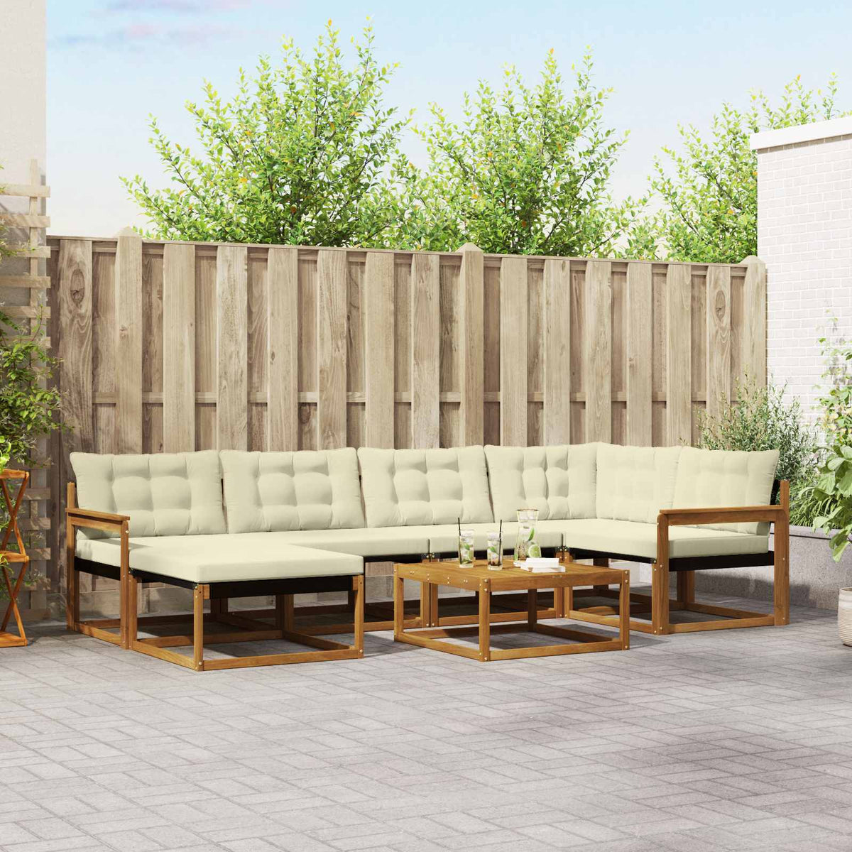 Set vanjskih sofa 19 pcs Prirodna i krem Čvrsto drvo akacije