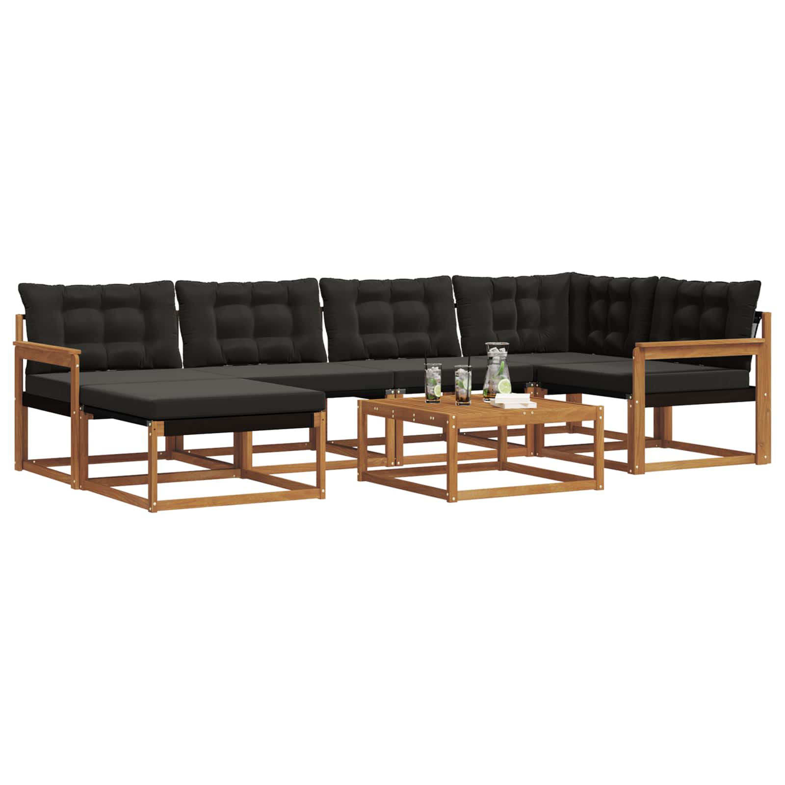 Set vanjskih sofa 19 pcs Prirodna i crna Čvrsto drvo akacije