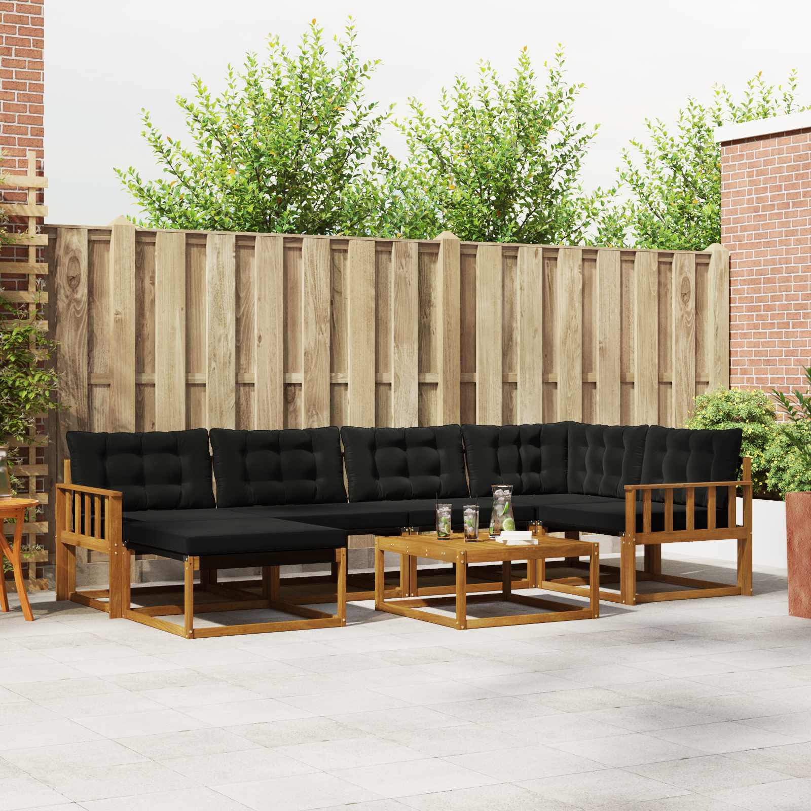 Set vanjskih sofa 19 pcs Prirodna i crna Čvrsto drvo akacije
