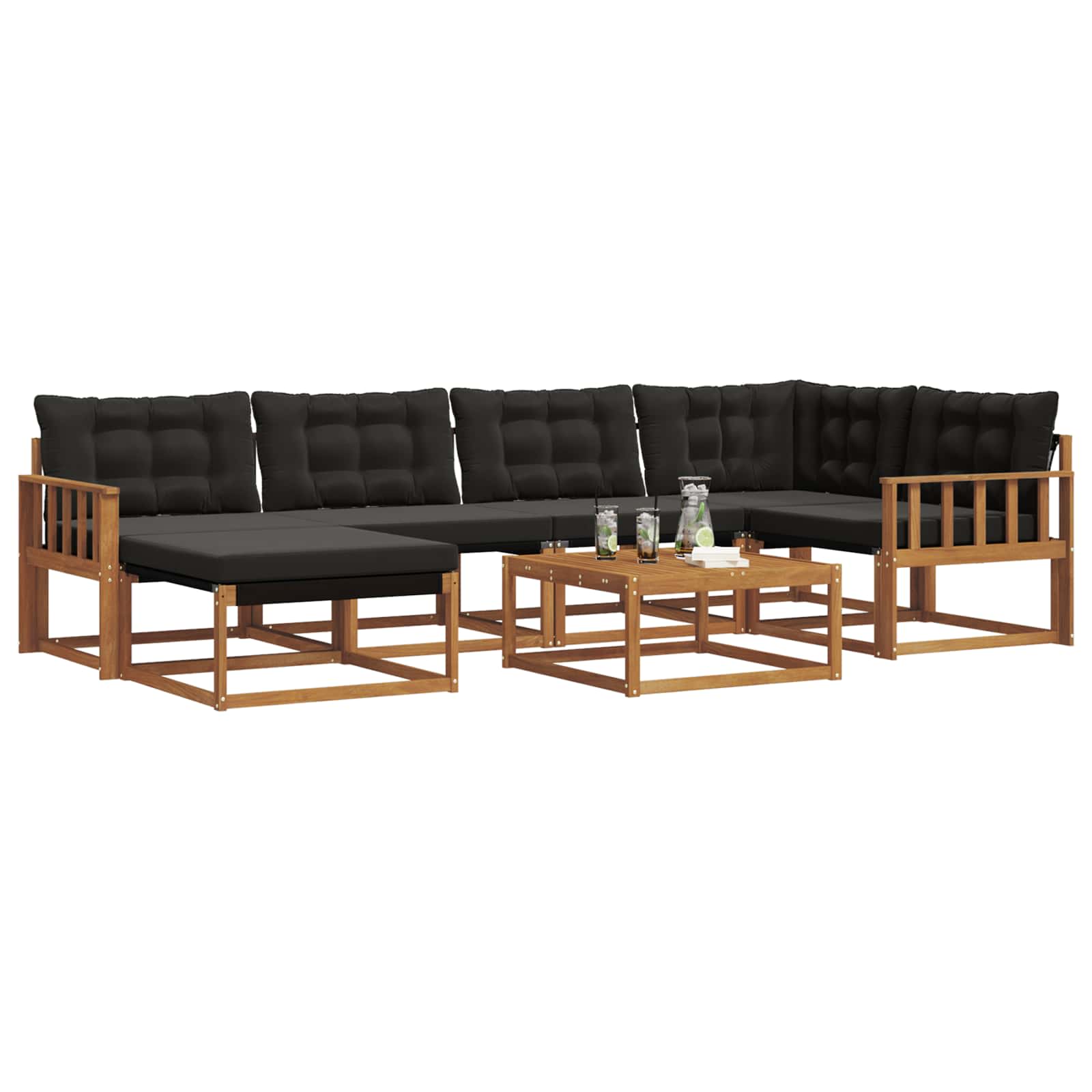 Set vanjskih sofa 19 pcs Prirodna i crna Čvrsto drvo akacije