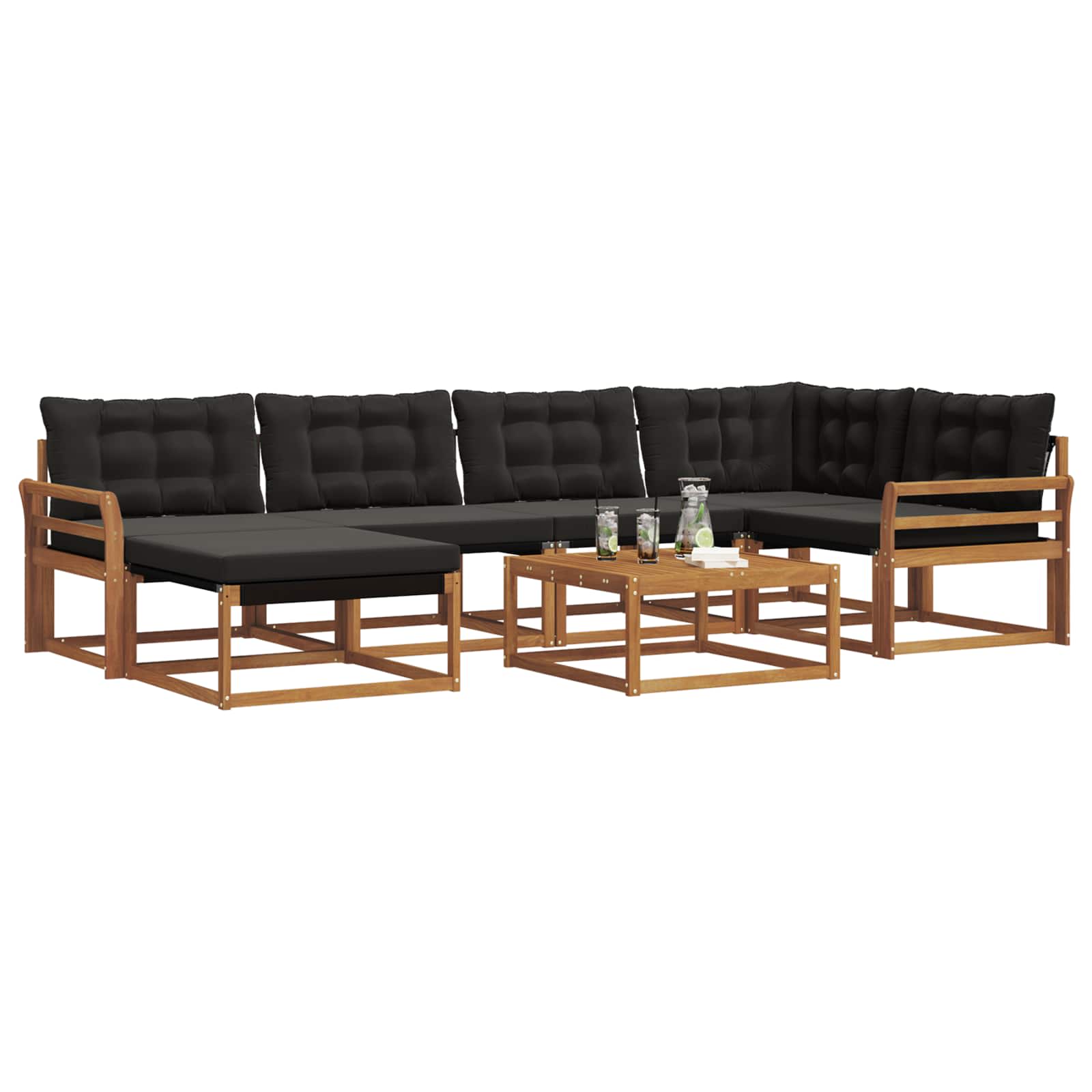 Set vanjskih sofa 19 pcs Prirodna i crna Čvrsto drvo akacije