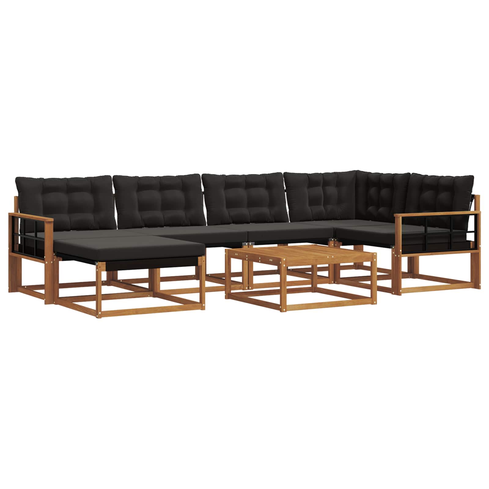 Set vanjskih sofa 19 pcs Prirodna i crna Čvrsto drvo akacije