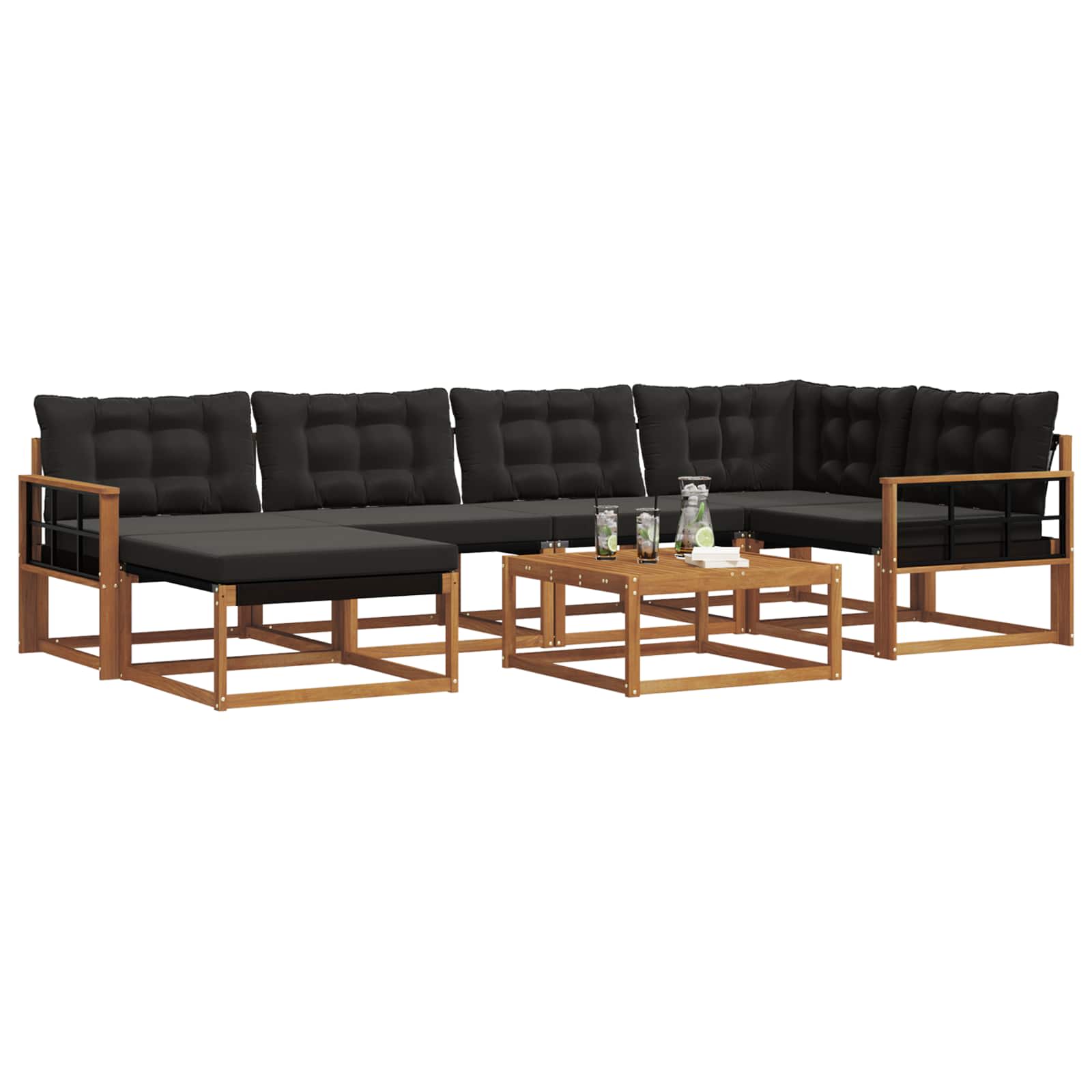 Set vanjskih sofa 19 pcs Prirodna i crna Čvrsto drvo akacije