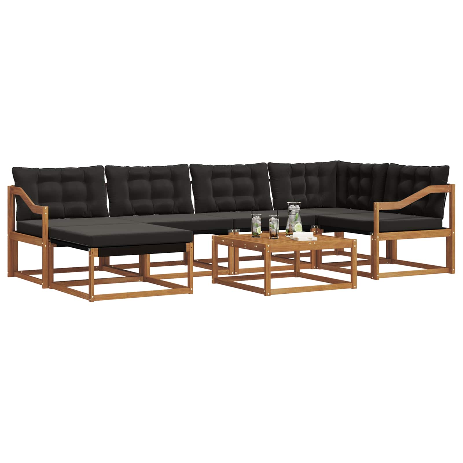 Set vanjskih sofa 19 pcs Prirodna i crna Čvrsto drvo akacije