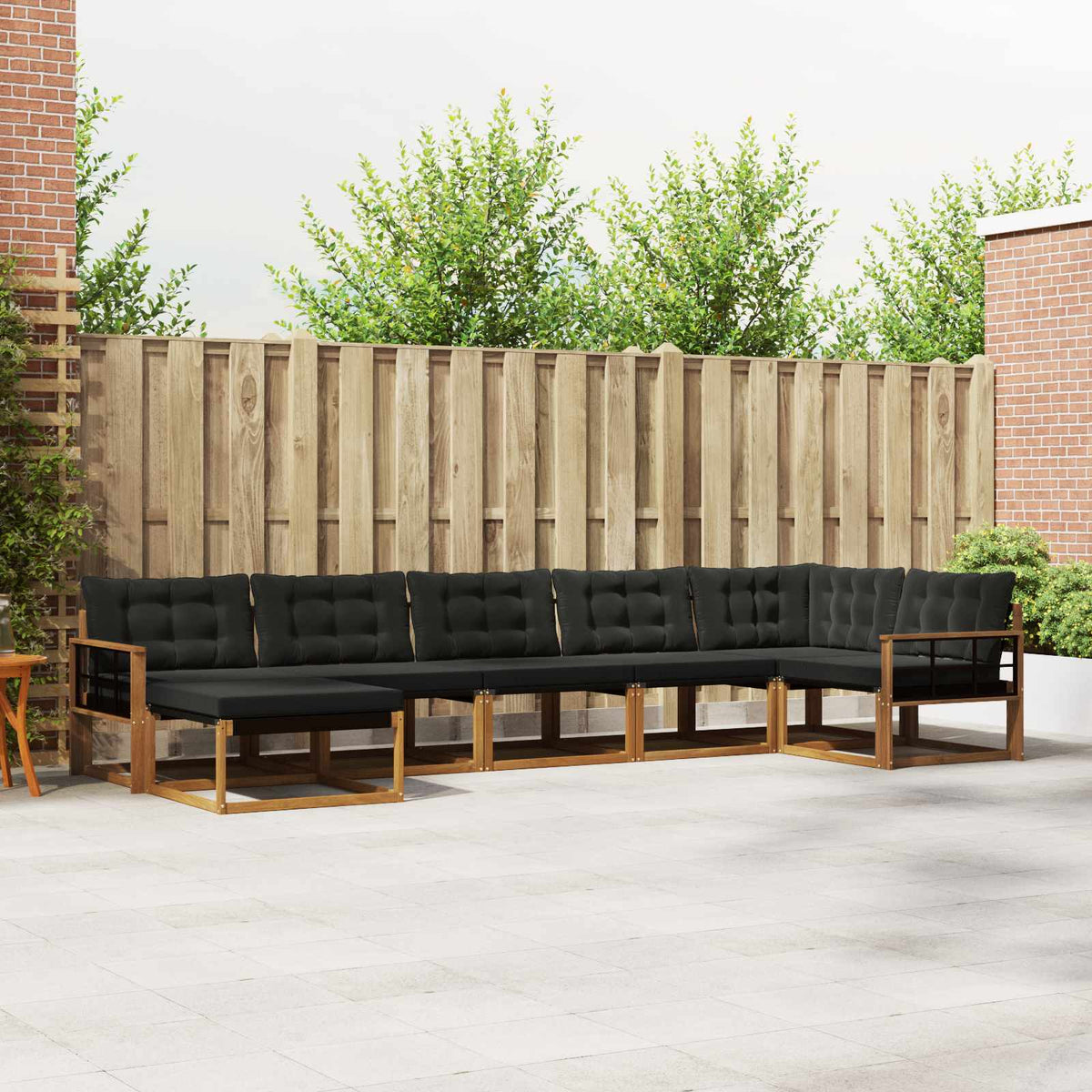 Set vanjskih sofa 7 kom. Prirodna i crna Čvrsto drvo akacije