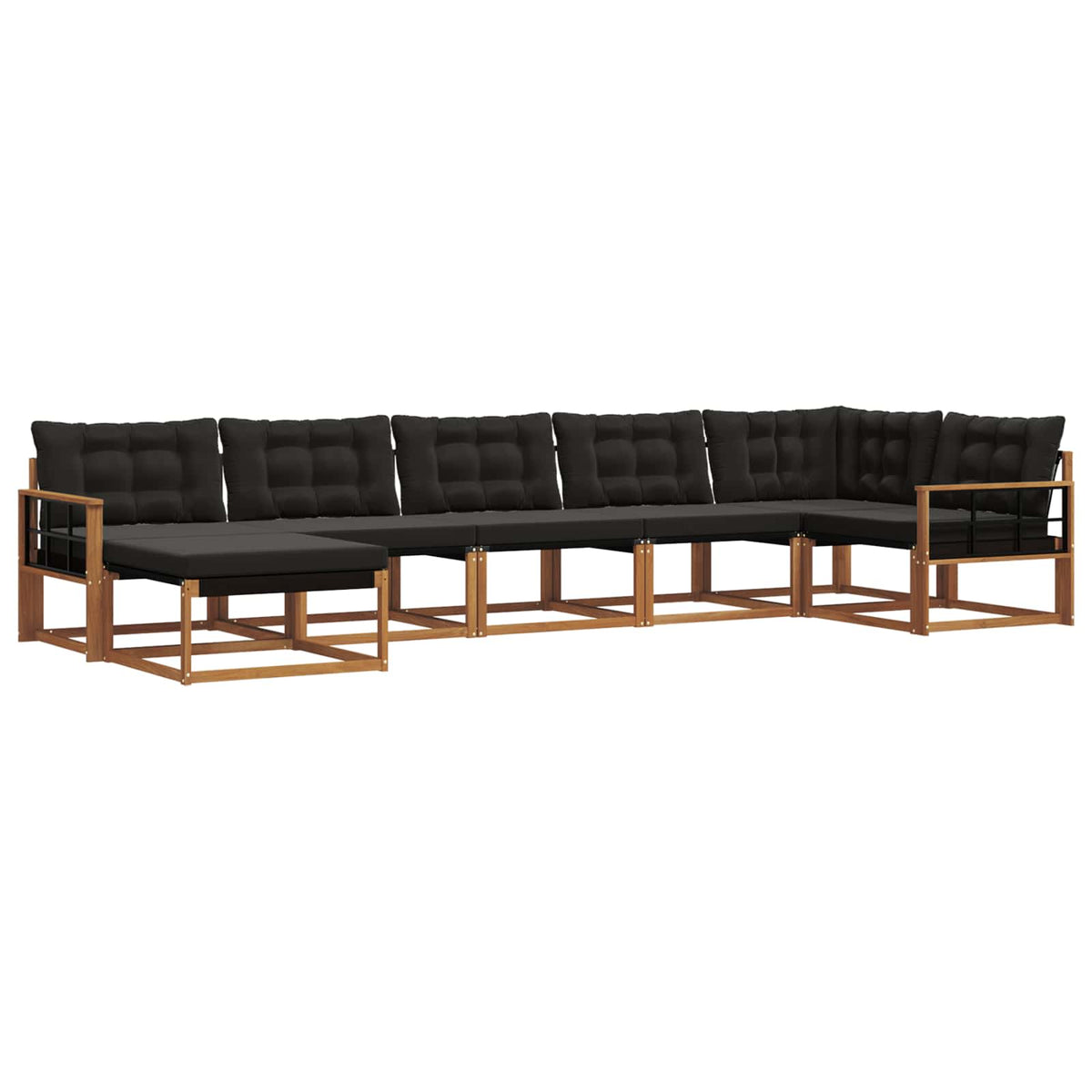 Set vanjskih sofa 7 kom. Prirodna i crna Čvrsto drvo akacije