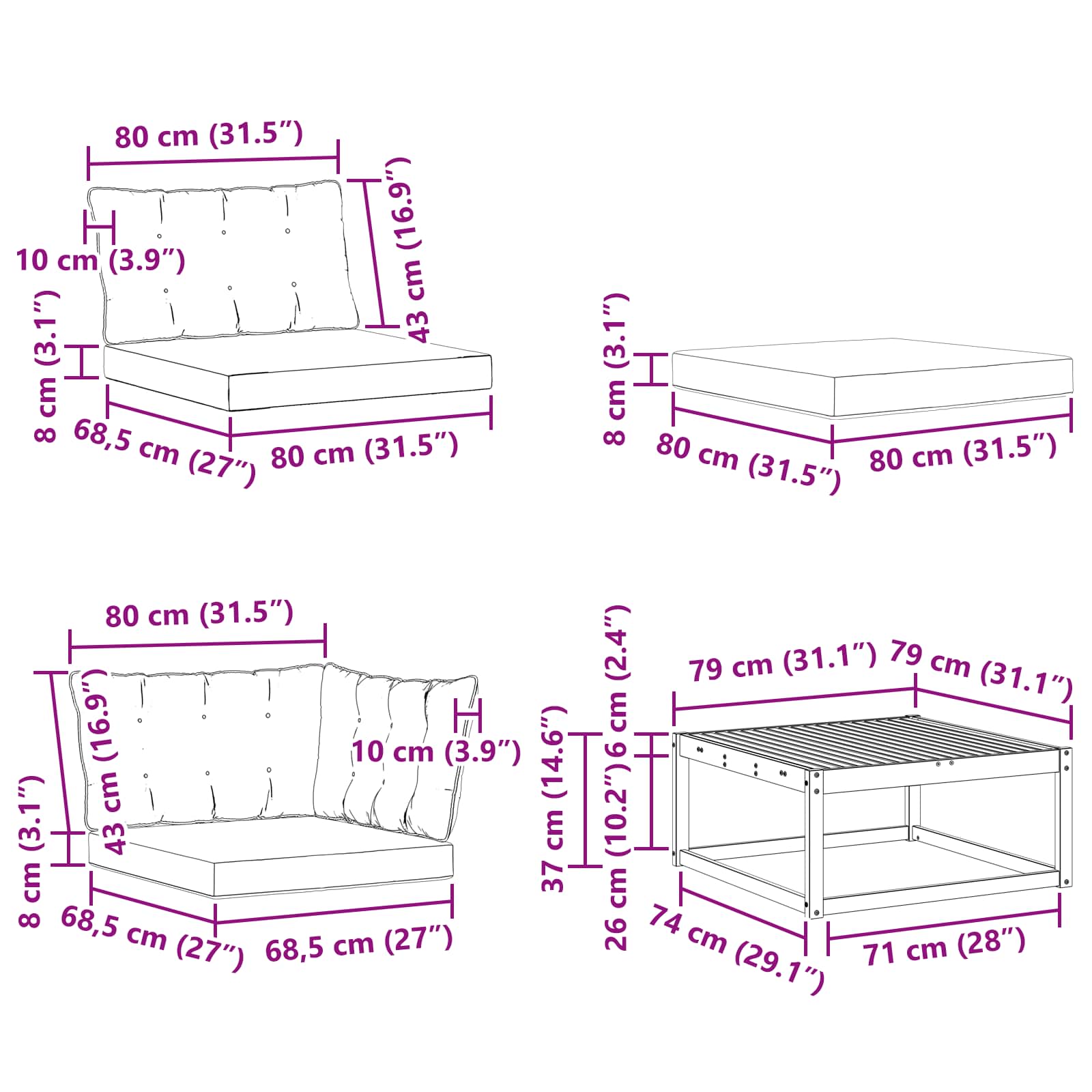 Set vanjskih sofa 22 pcs Prirodna i bež Čvrsto drvo akacije
