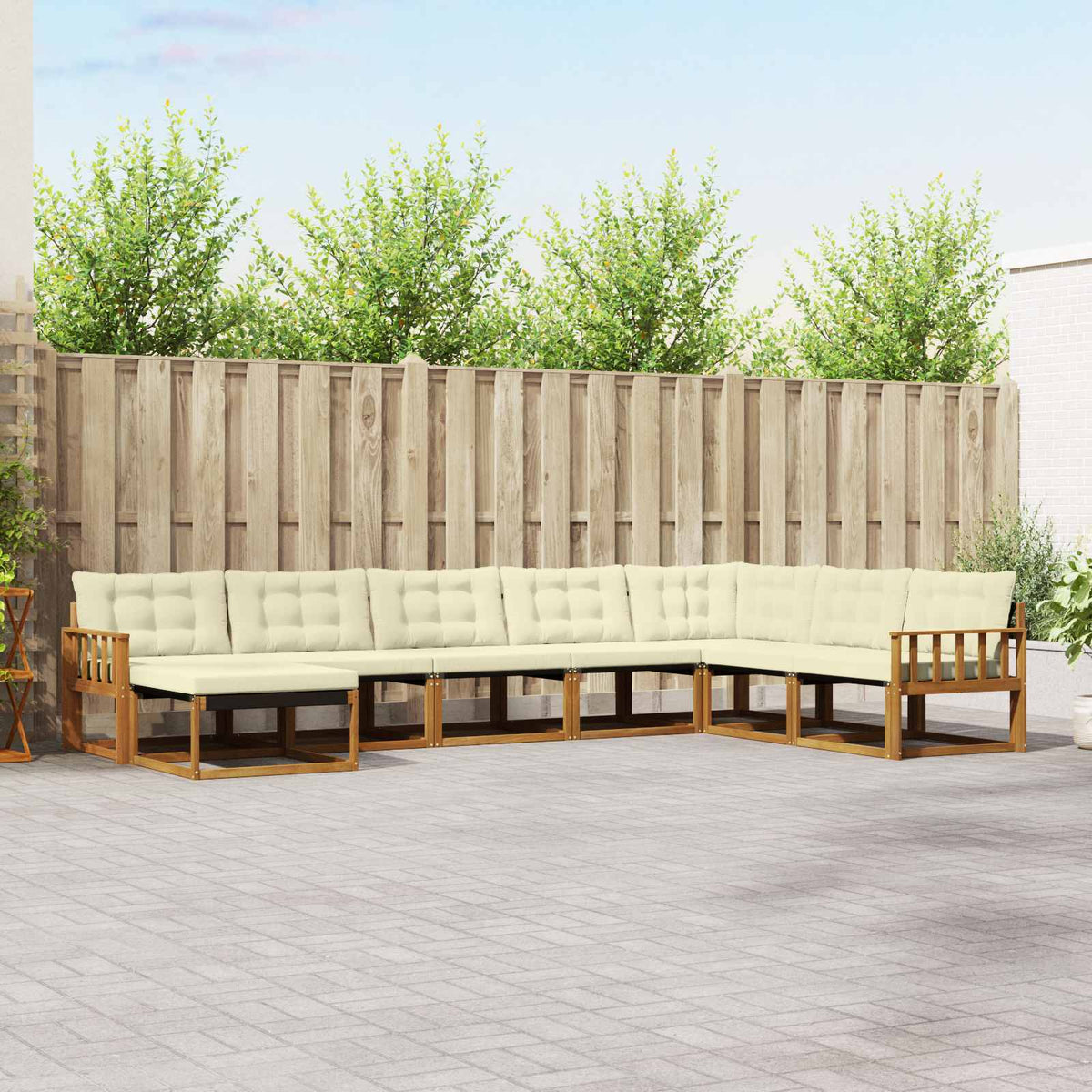 Set vanjskih sofa 8 kom. Prirodna i krem Čvrsto drvo akacije