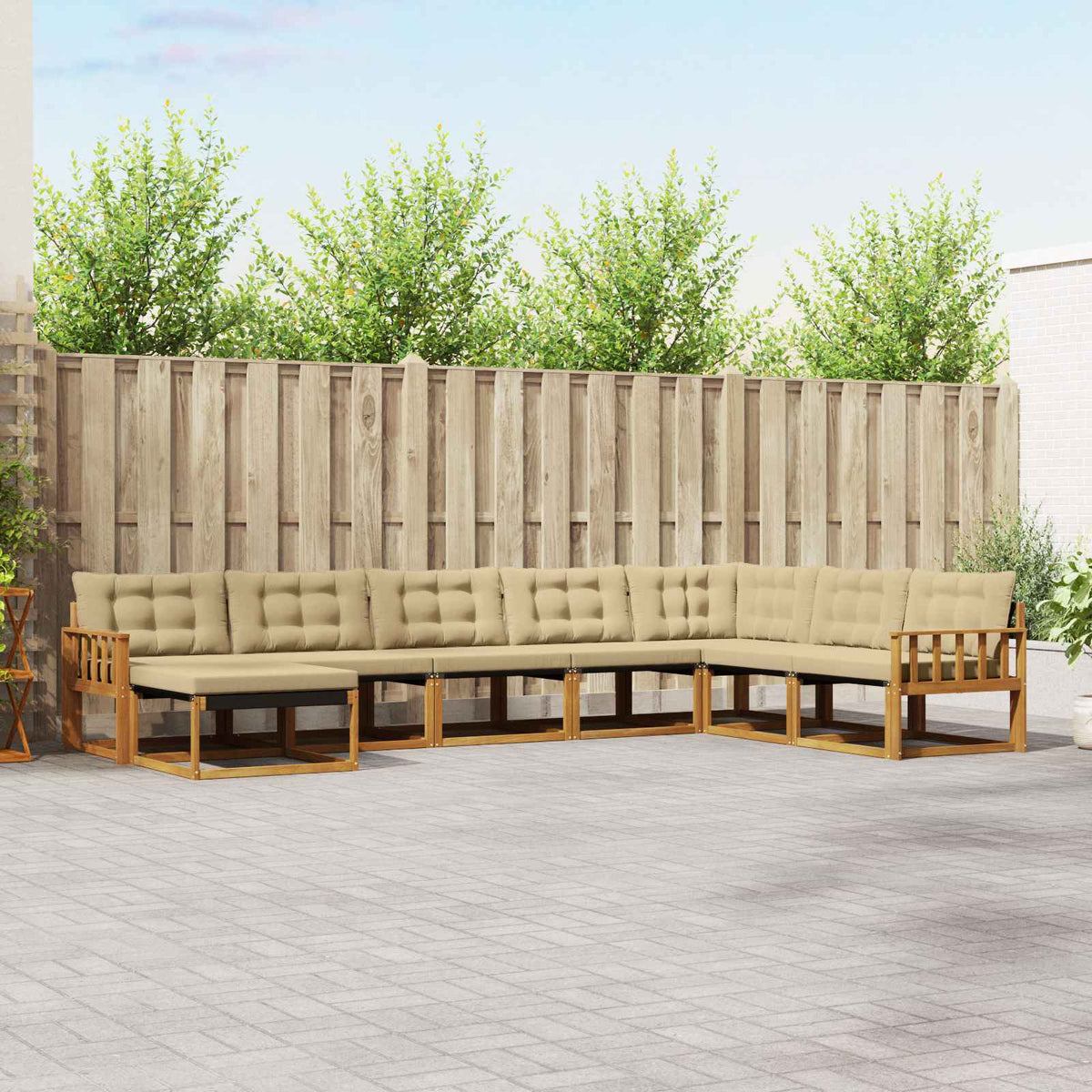 Set vanjskih sofa 8 kom. Prirodna i bež Čvrsto drvo akacije