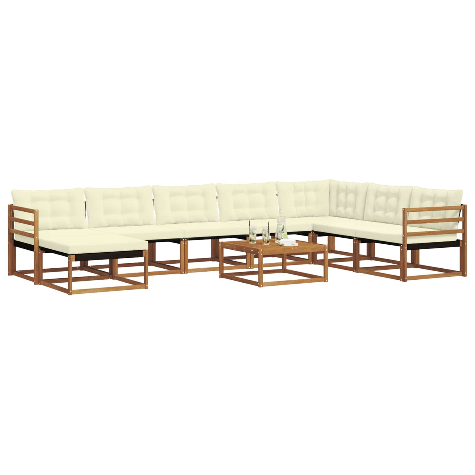 Set vanjskih sofa 9 pcs Prirodna i krem Čvrsto drvo akacije
