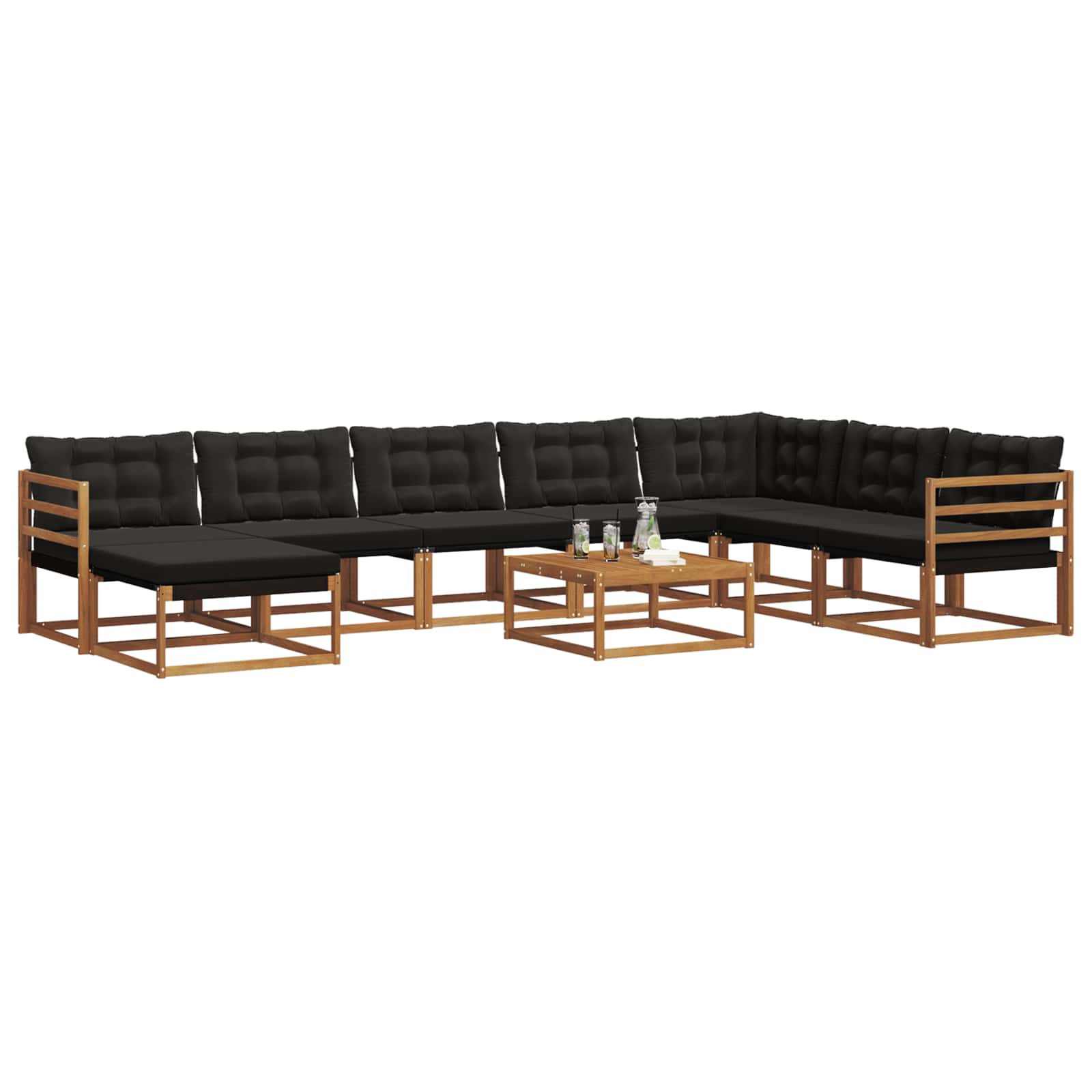 Set vanjskih sofa 9 pcs Prirodna i crna Čvrsto drvo akacije