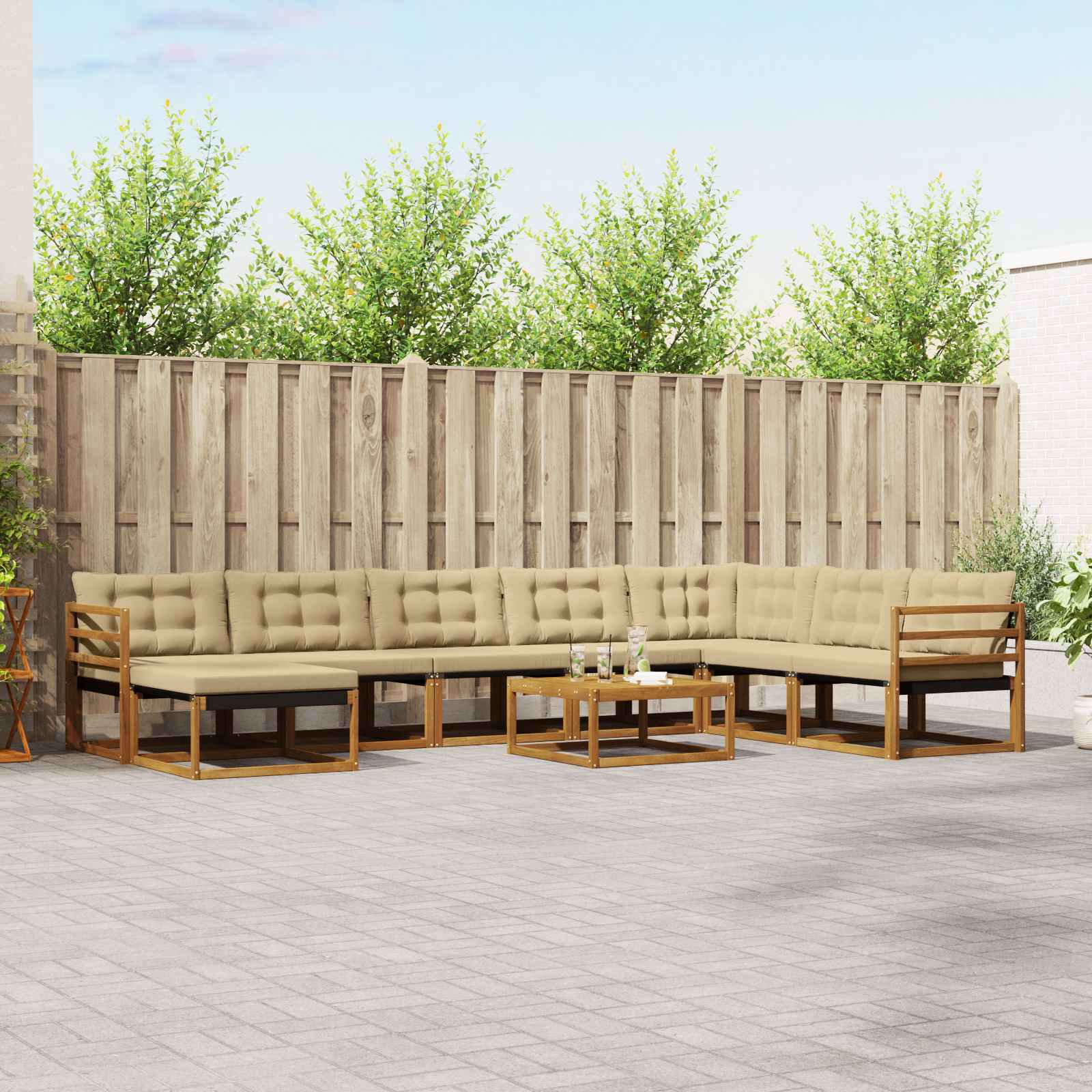 Set vanjskih sofa 9 pcs Prirodna i bež Čvrsto drvo akacije