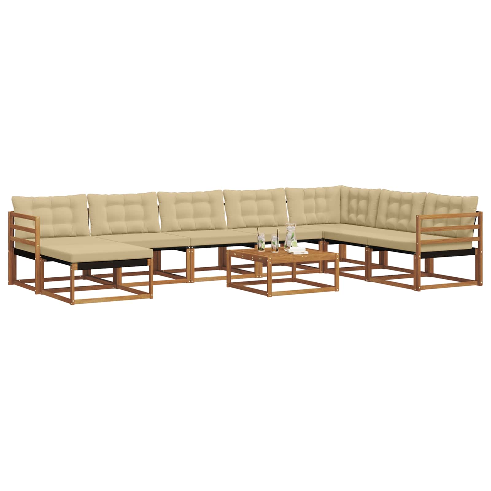 Set vanjskih sofa 9 pcs Prirodna i bež Čvrsto drvo akacije