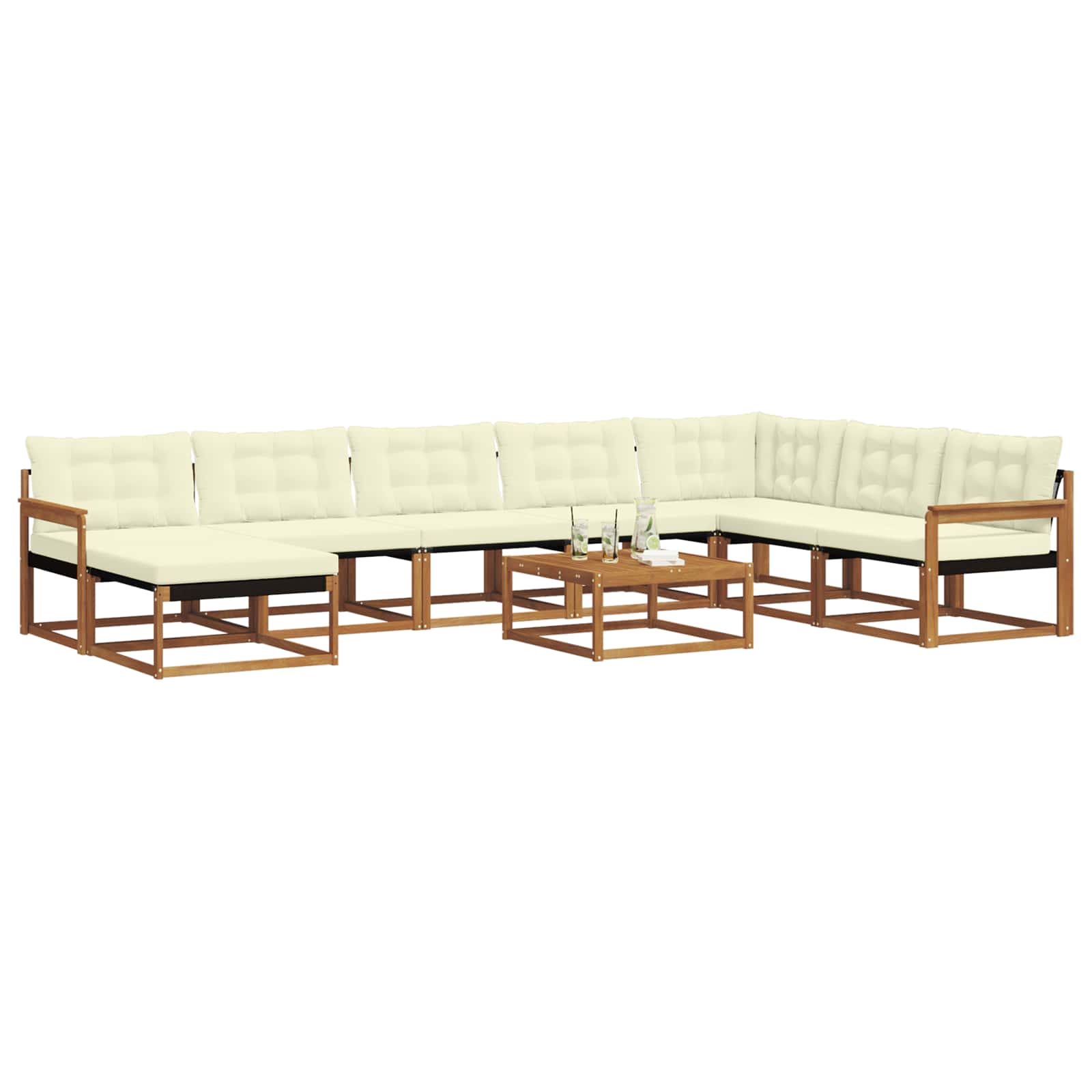 Set vanjskih sofa 9 pcs Prirodna i krem Čvrsto drvo akacije
