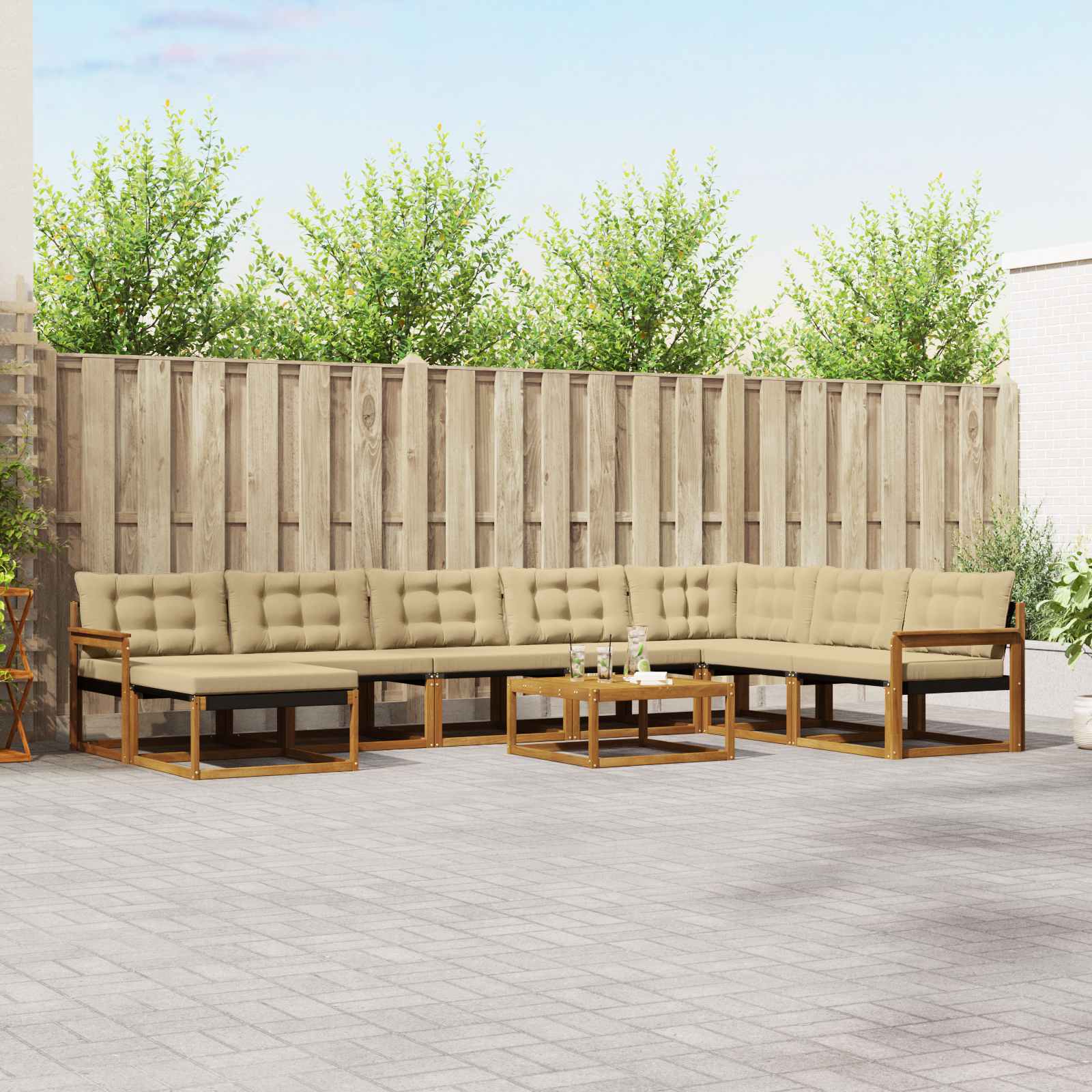 Set vanjskih sofa 9 pcs Prirodna i bež Čvrsto drvo akacije