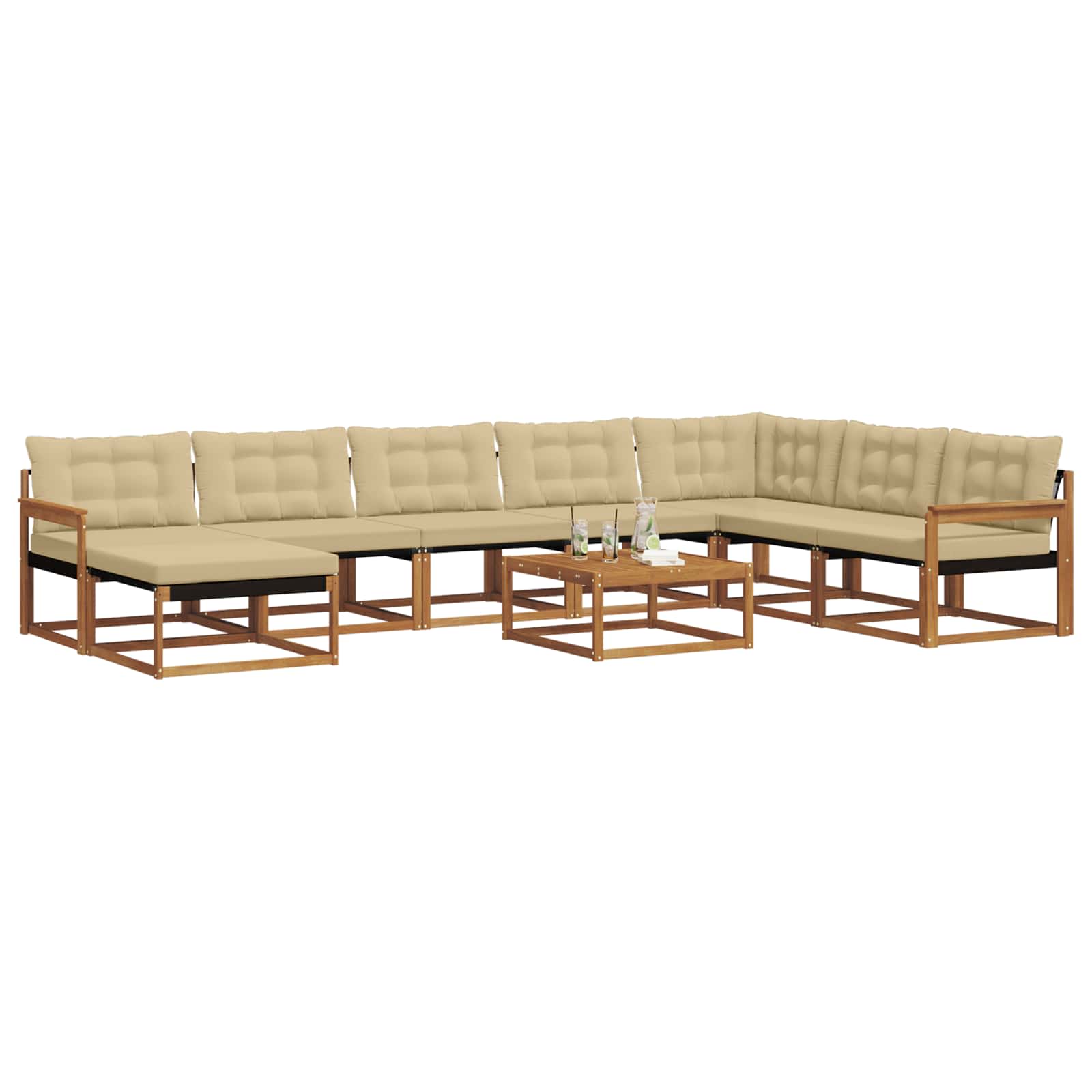 Set vanjskih sofa 9 pcs Prirodna i bež Čvrsto drvo akacije
