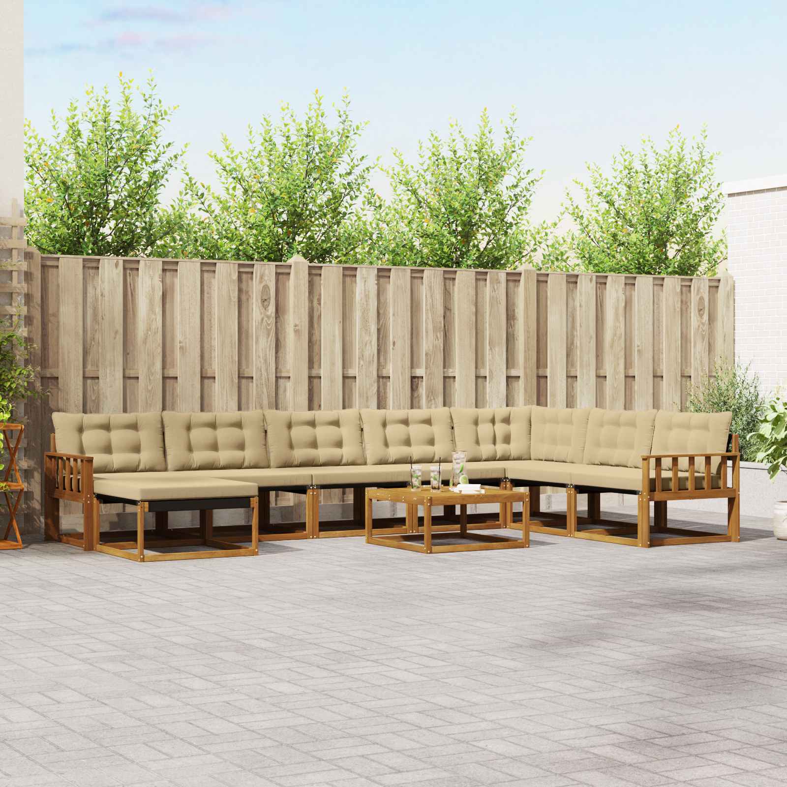 Set vanjskih sofa 9 pcs Prirodna i bež Čvrsto drvo akacije