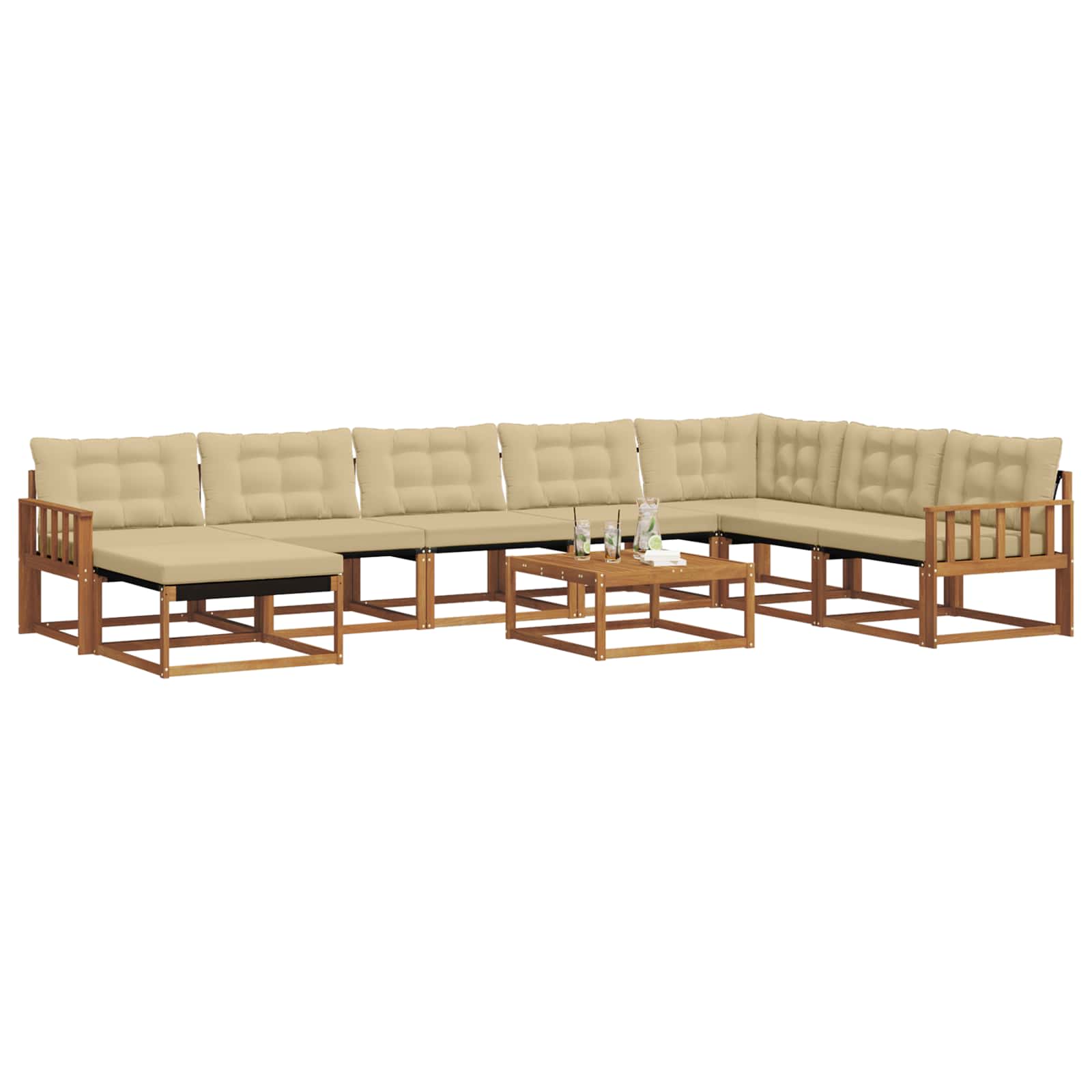 Set vanjskih sofa 9 pcs Prirodna i bež Čvrsto drvo akacije