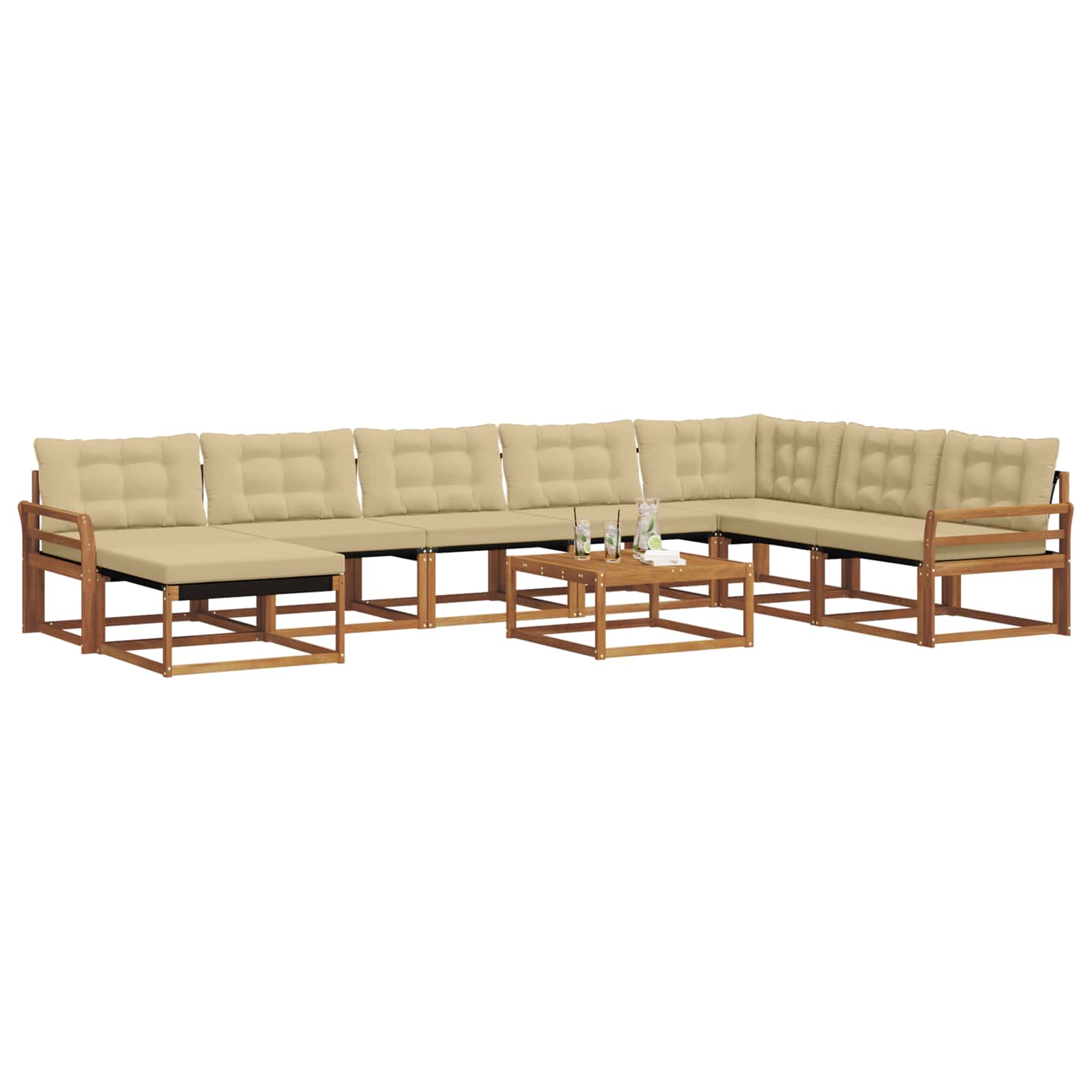 Set vanjskih sofa 9 pcs Prirodna i bež Čvrsto drvo akacije