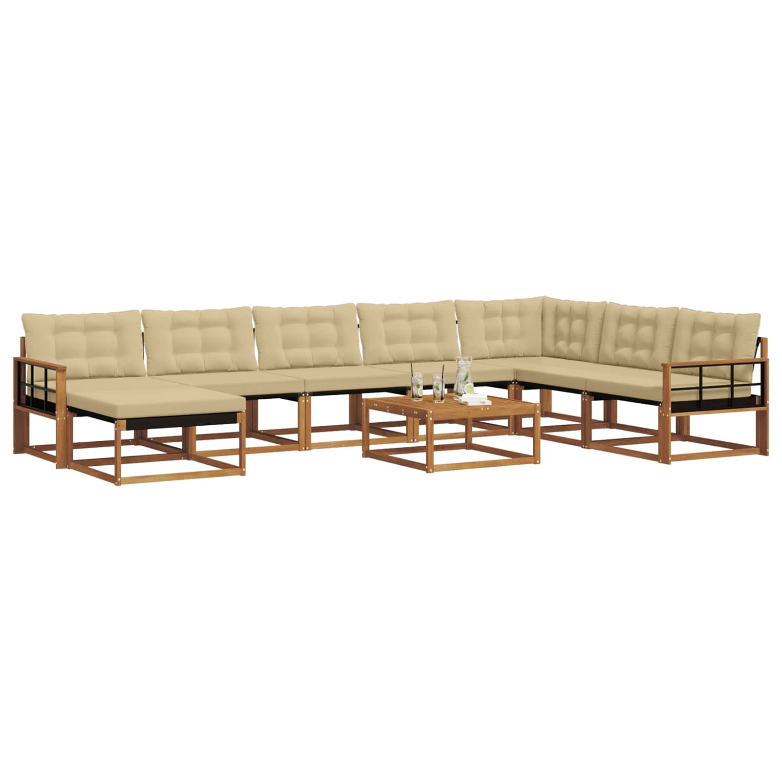 Set vanjskih sofa 9 pcs Prirodna i bež Čvrsto drvo akacije