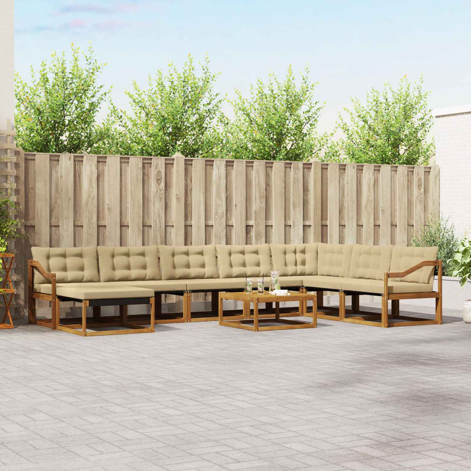Set vanjskih sofa 9 pcs Prirodna i bež Čvrsto drvo akacije