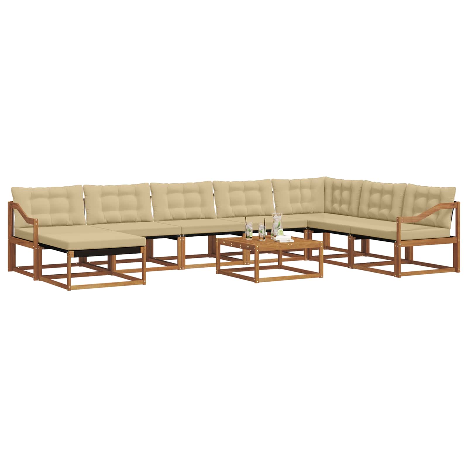 Set vanjskih sofa 9 pcs Prirodna i bež Čvrsto drvo akacije