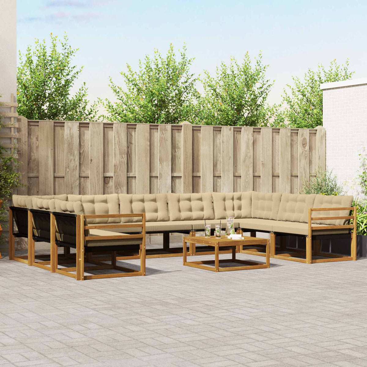 Set vanjskih sofa s jastukom 10 pcs Prirodna i bež