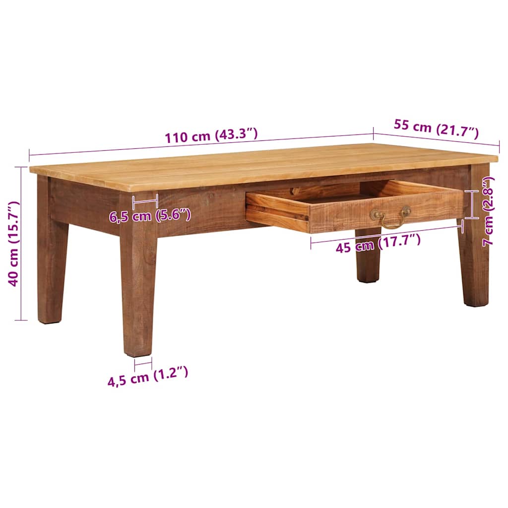 Kava Stol s ladicama Smeđa 110 x 55 x 40 cm Čvrsto drvo manga