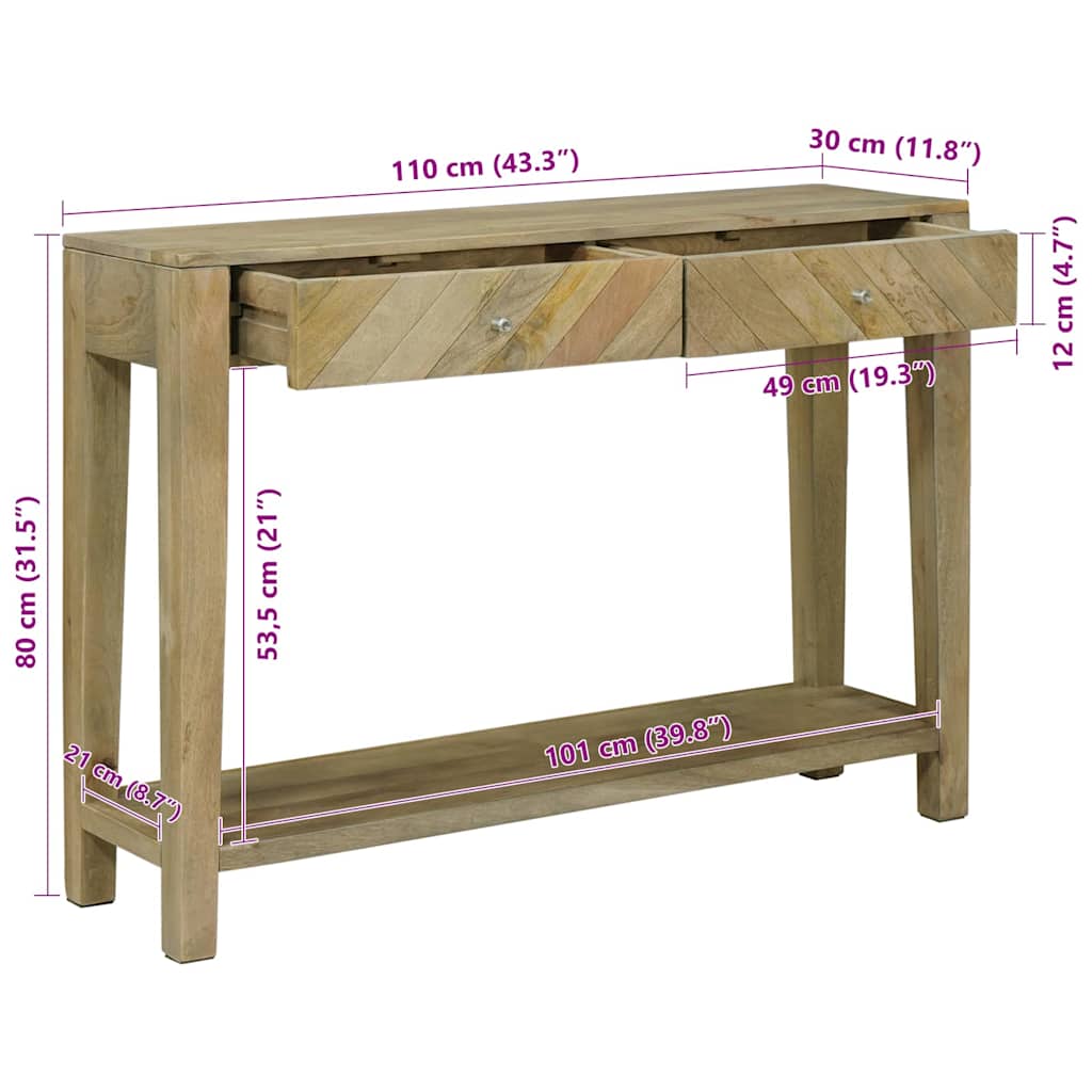 Konzolna stolica s ladicama Prirodna siva 110 x 30 x 80 cm
