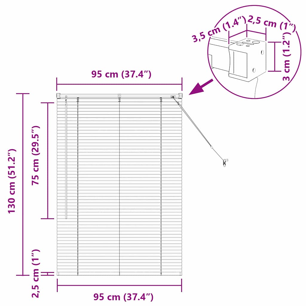 Venecijanski zastore Tamno siva 130 x 95 cm Aluminij