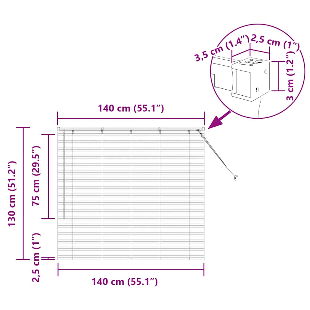 Venecijanski zastore Tamno siva 130 x 140 cm Aluminij