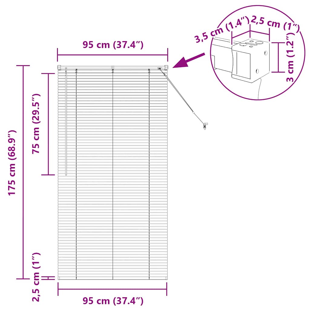 Venecijanski zastore Tamno siva 175 x 95 cm Aluminij