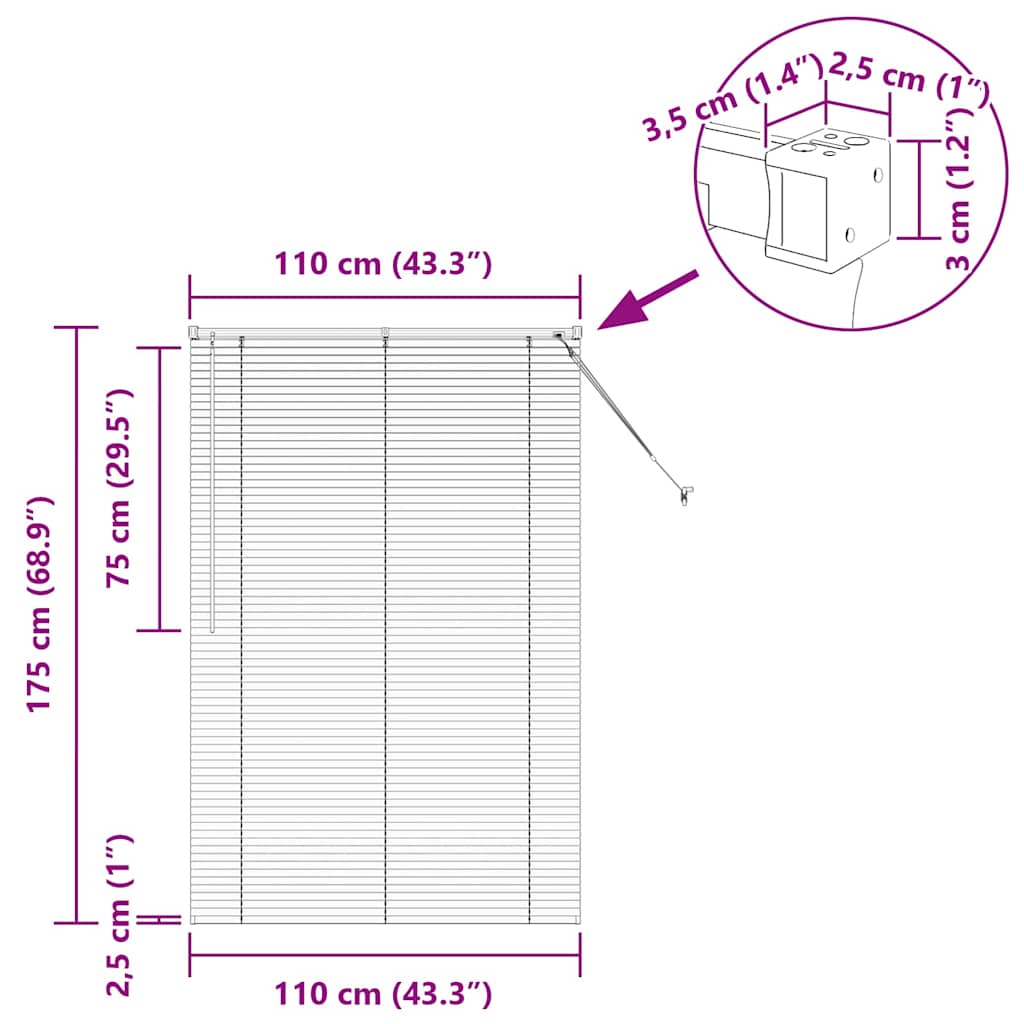 Venecijanski zastore Tamno siva 175 x 110 cm Aluminij