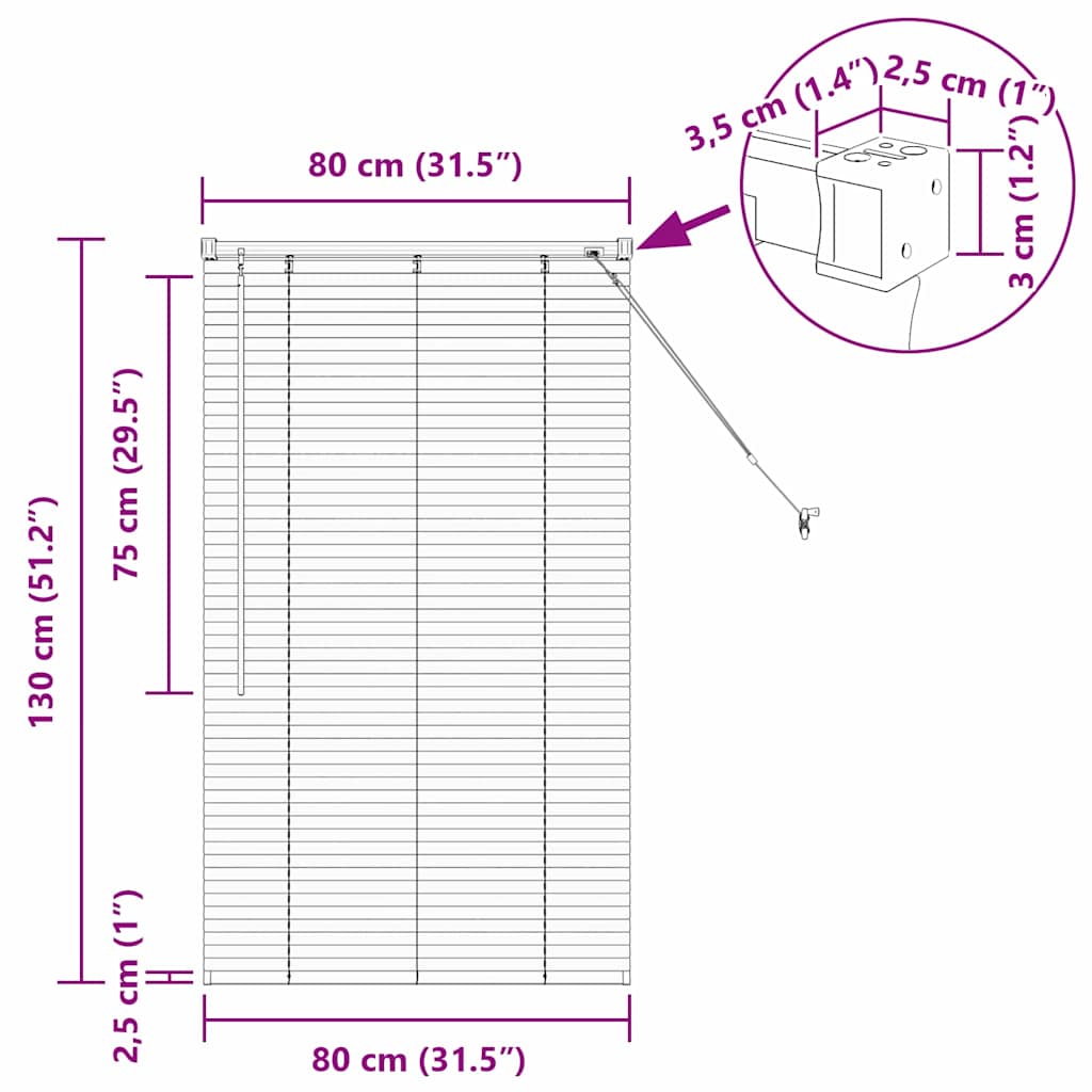 Venecijanski zastore Crna 130 x 80 cm Aluminij