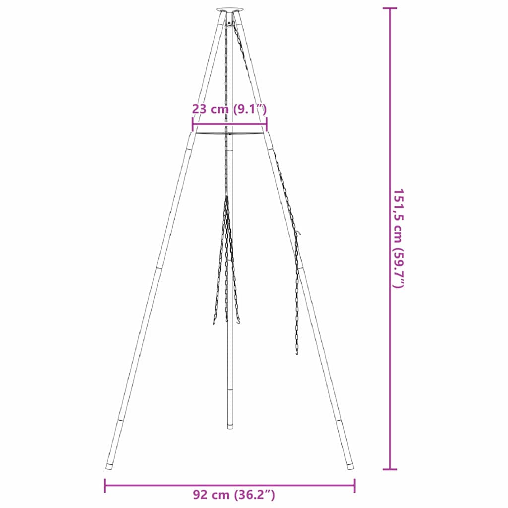 Tripod za logorsku vatru Crna 92 x 92 x 151,5 cm Čelik