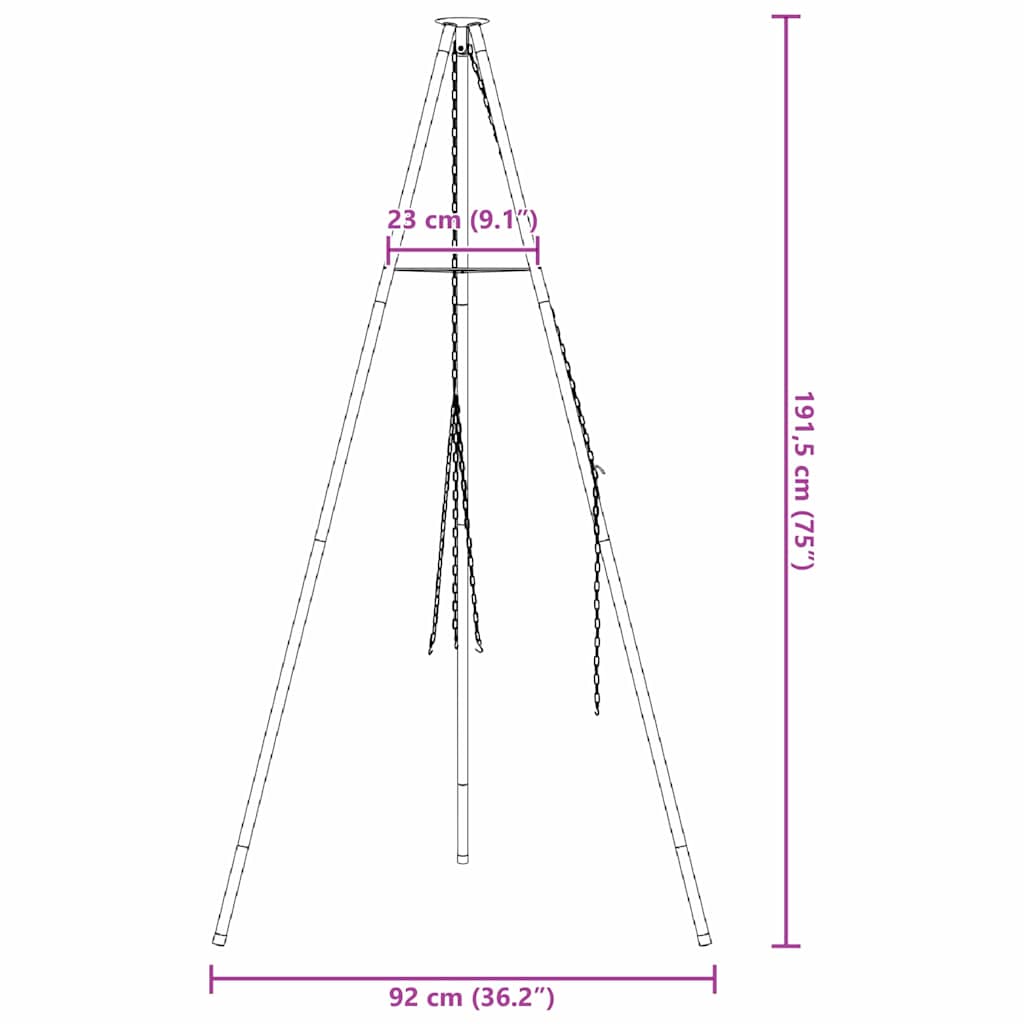Tripod za logorsku vatru Crna 92 x 92 x 191,5 cm Čelik
