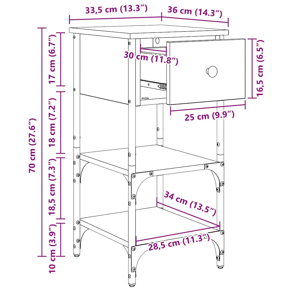 Noćni ormar Crni hrast 33.5 x 36 x 70 cm Konstrukcijsko drvo