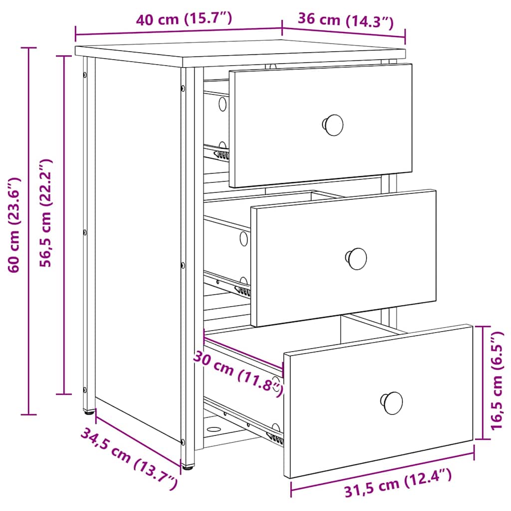 Noćni ormar s ladicama 2 pcs Smeđa 40 x 36 x 60 cm