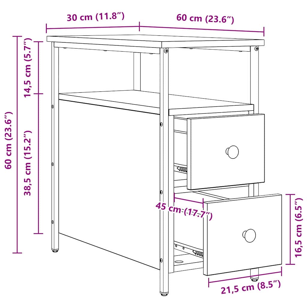 Noćni ormar 2 pcs Crni hrast 30 x 60 x 60 cm Konstruirano drvo