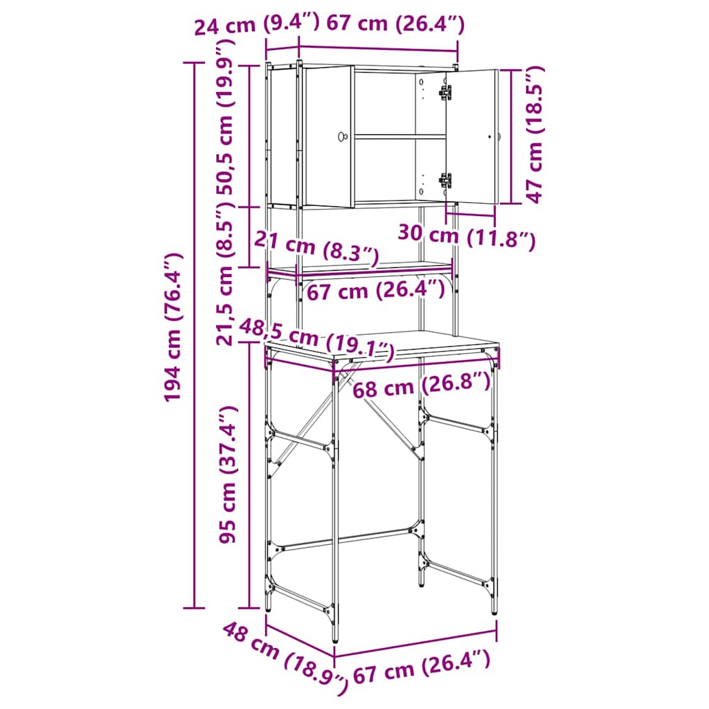 Ormar za perilicu rublja Staro drvo 68 x 48,5 x 194 cm
