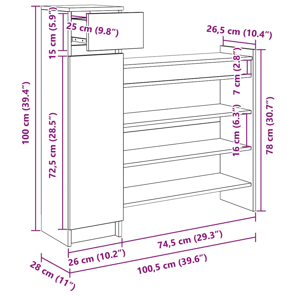 Ormar za cipele s ladicama Crni hrast 100,5 x 28 x 100 cm