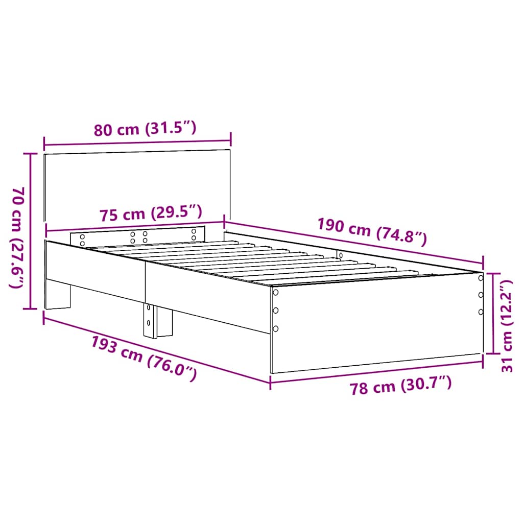 Krevetna konstrukcija Staro drvo 75 x 190 cm Konstruirano drvo