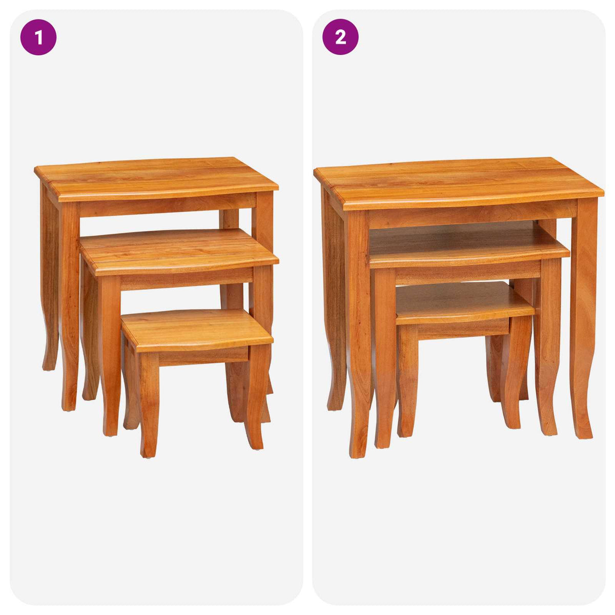 Nesting bočni stolovi 3 pcs Prirodna Čvrsto mahagonijsko drvo