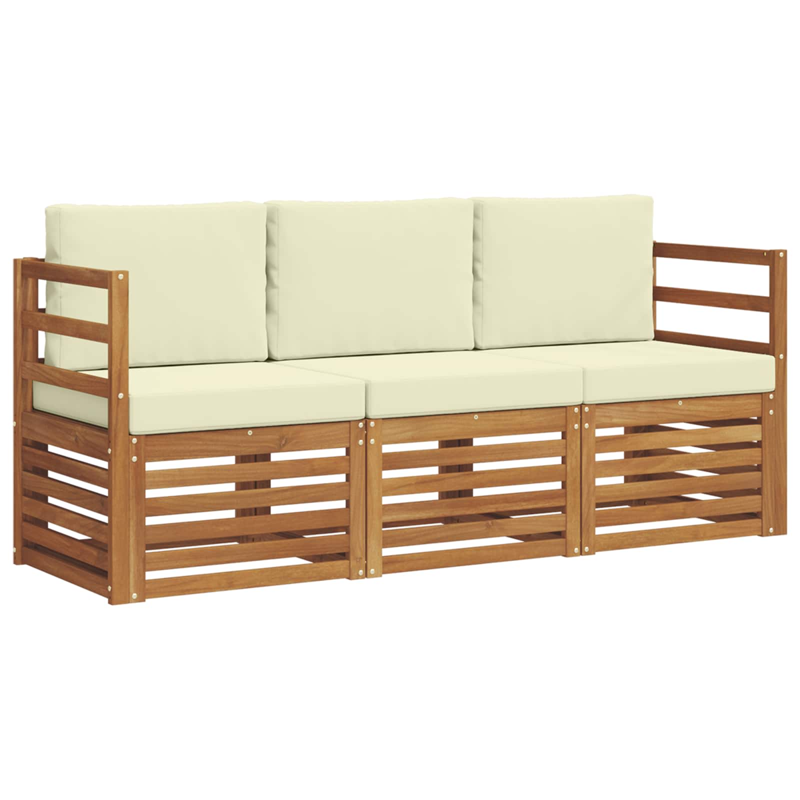 Setovi sofa 3 pcs Prirodna i krem Čvrsto drvo akacije