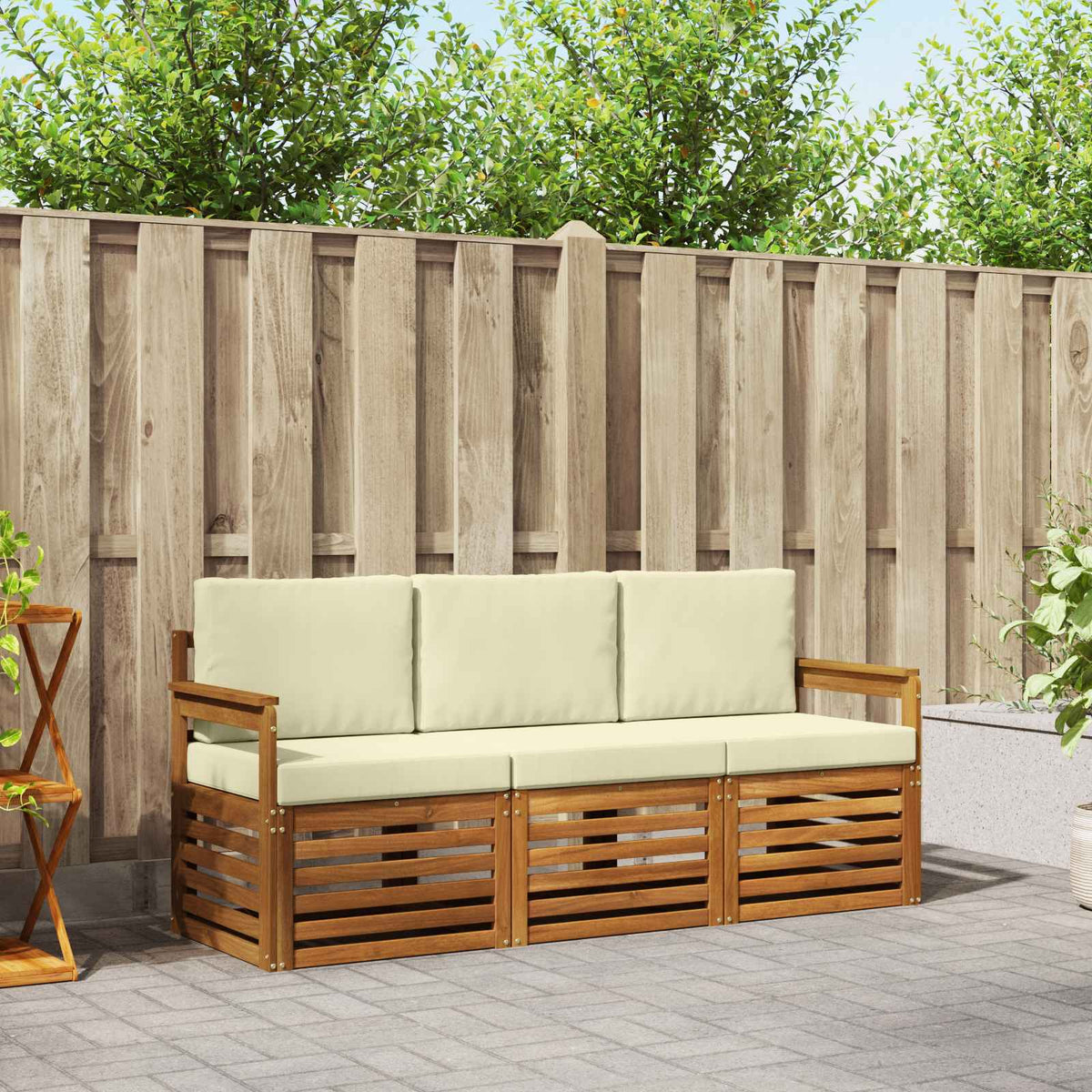 Setovi sofa 3 pcs Prirodna i krem Čvrsto drvo akacije